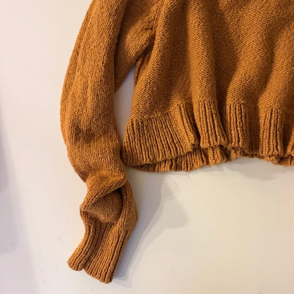 Free People Sweetheart Henley Cropped Sweater Rust Small Cottagecore Granola